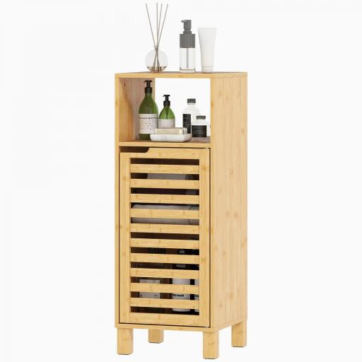 Mueble Auxiliar de Baño Estrecho con Puerta de Lamas Balda Abierto Estante Ajustable 30x30x80 cm Natural [8]