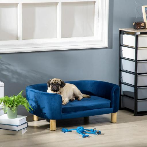 Sofá para Perros Pequeños con Patas de Madera Funda Lavable y Cojín Desmontable 86x55x33 cm Azul
