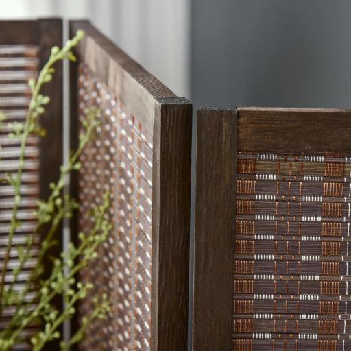 Biombo de 4 Piezas de Bambú Biombo Separador de Ambientes Plegable con 2 Estantes Extraíbles Divisor de Habitaciones Dormitorio 180x180 cm Marrón [6]