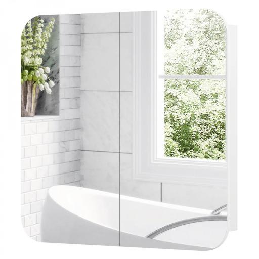 Armario de Baño con Espejo Diseño con Bordes Curvados 2 Puertas Estantes Ajustables 68x13x66 cm Blanco [4]