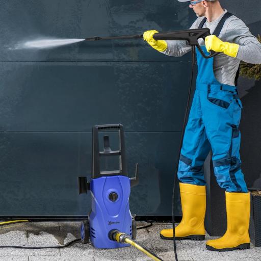 Hidrolimpiadora 1600W Caudal 432 L/h Bomba de Aluminio Presión de 130 Bar Manguera 6m Incluye Cepillo 23.5x27x68 cm Azul