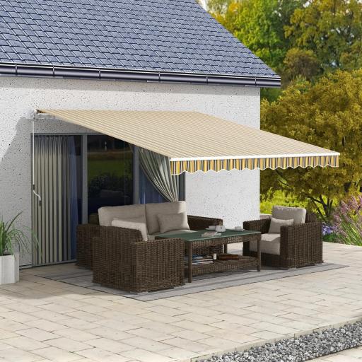 Toldo para Balcón 350x250 cm con Manivela de Metal Impermeable y Anti-UV para Jardín Terraza Ventanas Gris y Amarillo