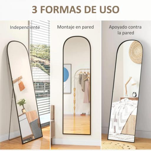 Espejo de Cuerpo Entero 50x170 cm Independiente o Pared con Marco de Aleación de Aluminio y Soporte Negro [3]