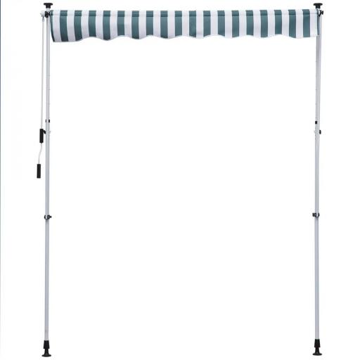 Toldo Manual Retráctil 200x150x170-280 cm para Balcón y Terraza con Altura Ajustable con Manivela Rayas Verde y Blanco [7]