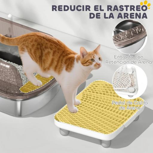 Arenero para Gatos Cubierto con Bandeja de Acero Inoxidable Bordes Altos Pala Peldaño y Zona para Caída de Arena Gris [2]