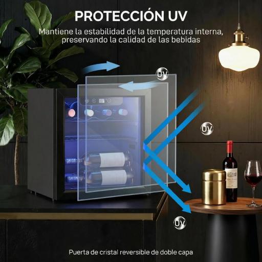 Vinoteca 12 Botellas Nevera para Vinos con Capacidad de 36 L Temperatura Ajustable 4-16℃ Puerta de Vidrio Luz LED Negro [7]