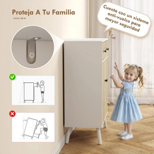 Zapatero Entrada Recibidor con 2 Puertas Estantes Ajustables Cajón para 12 Pares de Zapatos 75x35x97 cm Blanco y Natural [3]