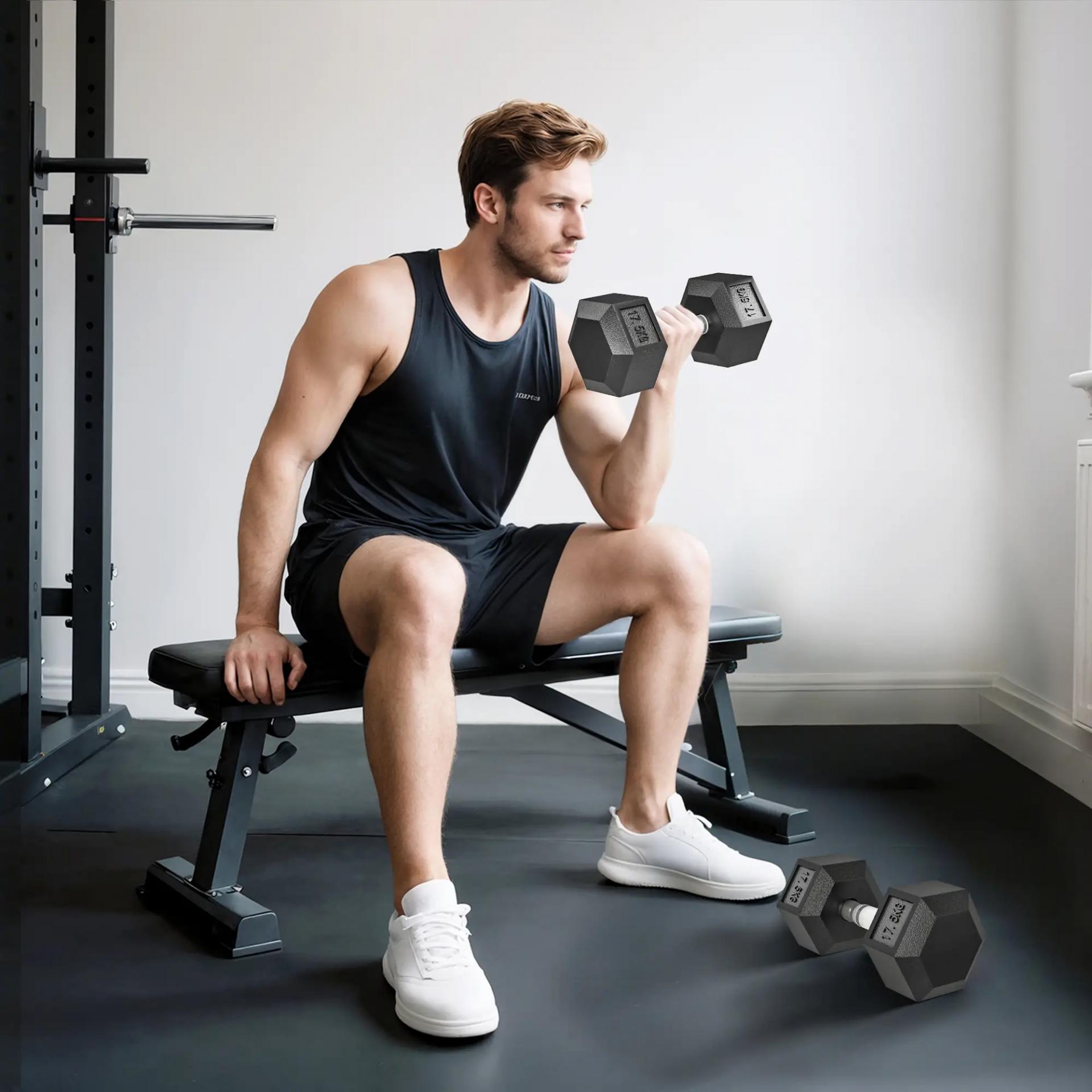 Set de 2 Mancuernas Hexagonales de 2x17,5 kg de Hierro Fundido Recubiertas en Goma para Entrenamiento en Casa Gimnasio