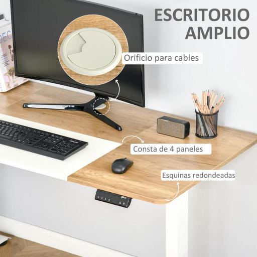 Escritorio Eléctrico con Altura Ajustable y 4 Teclas de Memoria para Oficina Hogar 140x70x72-116 cm Blanco y Natural [7]