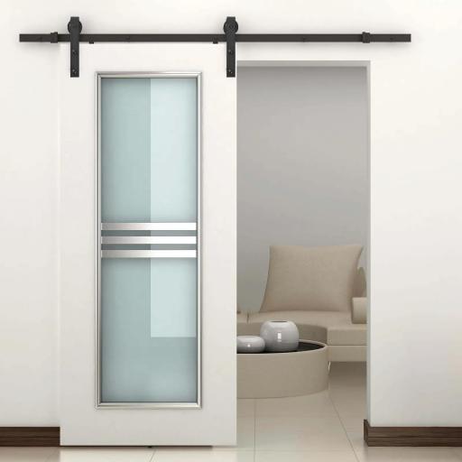 Herraje Puerta Corredera 200 cm Kit de Riel Adecuado para 1 Puerta Granja de Madera de 100 cm de Ancho Acero de Carbono Carga Máx. 90 kg [3]