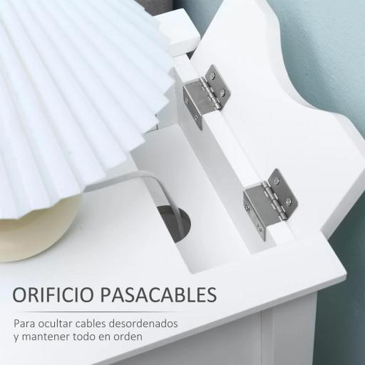 Mesa Auxiliar con Tapa Abatible Estante y Orificio para Cables para Salón Cama Dormitorio 60,5x32,5x70 cm Blanco [6]