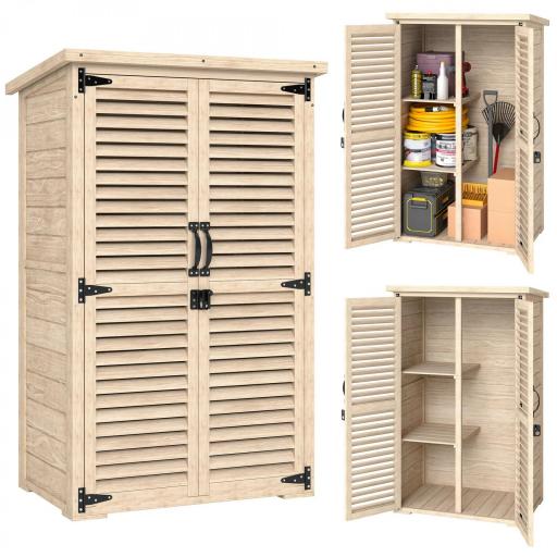 Caseta de Jardín de Madera 75x50x118 cm Armario para Almacenaje de Herramientas con 2 Estantes y 2 Puertas Natural [8]