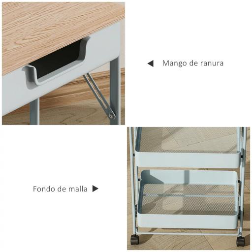 Carrito Auxiliar con Ruedas de 4 Niveles con Cajón Encimera y Cestas de Rejilla para Dormitorio Baño Cocina Verde Claro [7]