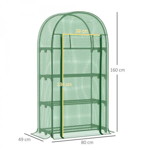 Invernadero de Jardín con 4 Estantes Metálicos Puerta Enrollable y Cubierta de PE Vivero Casero de Terraza para Cultivo Plantas Flores Macetas 80x49x160 cm Verde [1]
