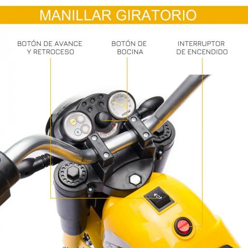 Moto Eléctrica Infantil con 3 Ruedas Moto Eléctrica para Niños de 18-36 Meses Triciclo a Batería 6V con Faro Bocina 72x57x56 cm Amarillo [6]