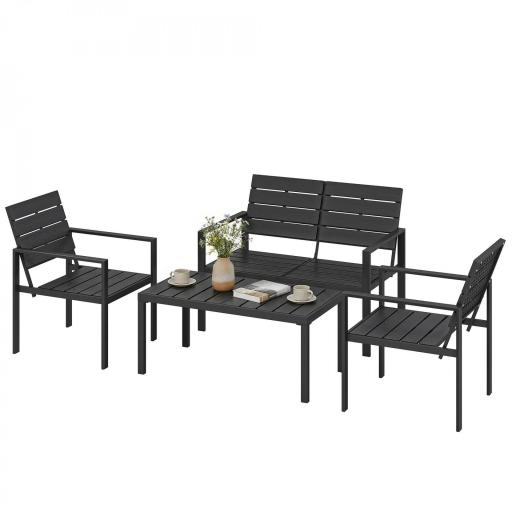 Conjunto de Muebles de Jardín para 4 Personas con Sofá de 2 Plazas 2 Sillones Mesa de Centro Negro [8]