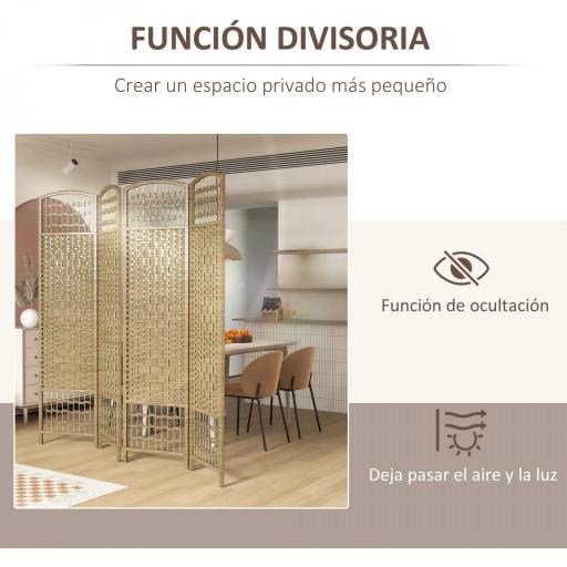 Biombo Separador de Ambientes de 4 Paneles Plegable de Cuerda de Papel 160x170cm Decoración para Dormitorio Natural [3]