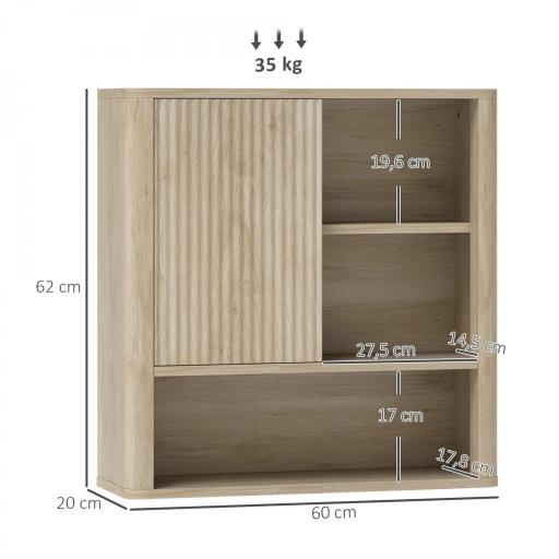 Armario de Baño de Pared con Puerta Corredera 5 Compartimentos y Estantes Ajustables 60x20x62 cm Blanco [1]