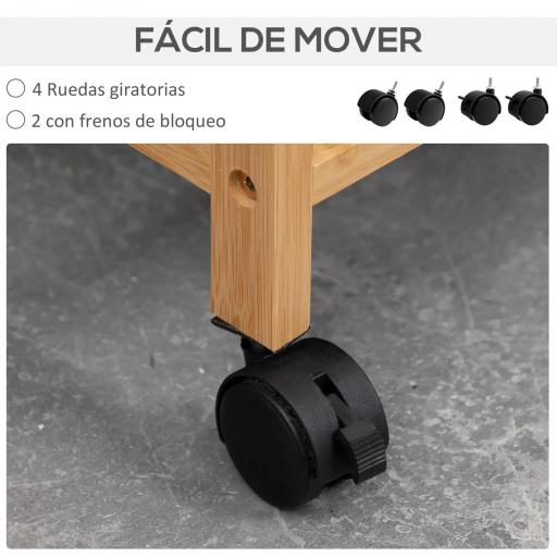 Cesto para Ropa Sucia Cesta para la Colada de Bambú con 2 Bolsas de Tela Extraíbles y Ruedas 42x35x84,5 cm Gris [2]