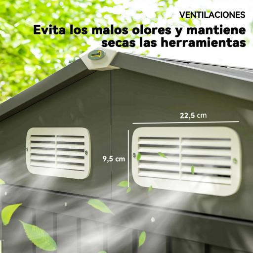 Caseta de Jardín Exterior 190x131x188 cm Cobertizo Metálico con 2 Ventilaciones y Puerta para Herramientas Gris [5]