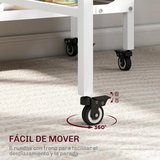 Mesa de Cocina Plegable con Ruedas Alas Abatibles y Estante Mesa Plegable para Salón 130x80x74 cm Madera Natural [3]