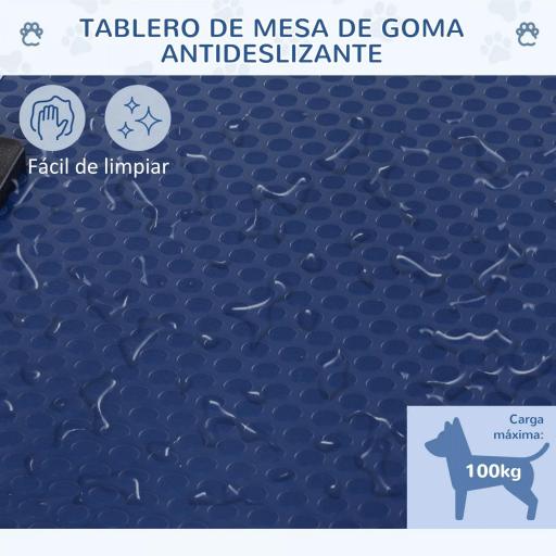 Mesa de Peluquería Canina Plegable, Mesa de Aseo con Cesta de Rejilla Metálica, Encimera Antideslizante, Barra de Acero Inoxidable Ajustable, para Perros, Gatos, 107x60x164 cm, Azul [3]