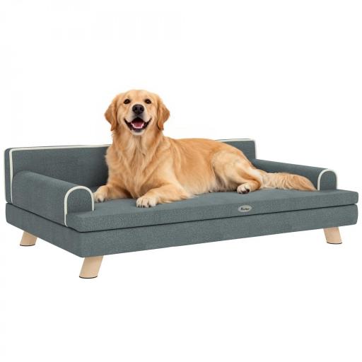 Sofá para Perros Grandes y Medianos Tapizada en Chenilla con Cojín Lavable y Patas de Madera de Pino Gris Oscuro [9]
