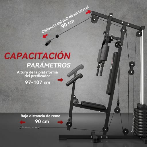 Máquina de Musculación con Pesas Ajustables de 45 kg Prensa de Pecho y Piernas Polea 135x103x210 cm Negro [6]