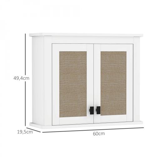 Armario de Pared para Baño Mueble de Baño Suspendido con 2 Puertas de Ratán PE Estante Ajustable 60x19,5x49,4 cm Blanco [1]