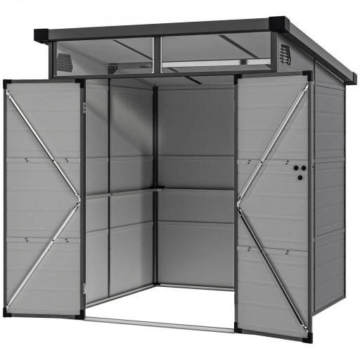 Caseta de Jardín Exterior 190x191x215 cm con Puerta Corredera Ventana y Ventilación para Almacenar Herramientas Gris [7]