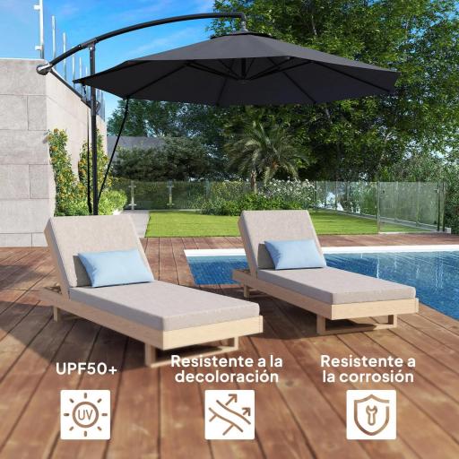 Parasol de Jardín Excéntrico Sombrilla con Funda para Sombrilla Protección UV 50+ y Base Cruzada Ø290x243 cm Gris Oscuro [6]