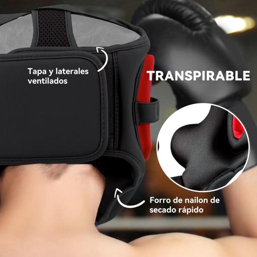 Casco de Boxeo Helmet MMA con Correa Ajustable para Grappling Sparring Artes Marciales Kickboxing Karate Rojo y Negro [2]