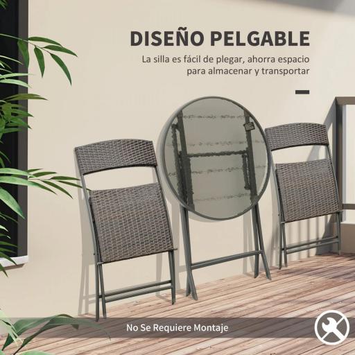 Conjunto de Muebles de Jardín con Sillas Plegables y Mesa de Vidrio para Terraza Patio Marrón [5]