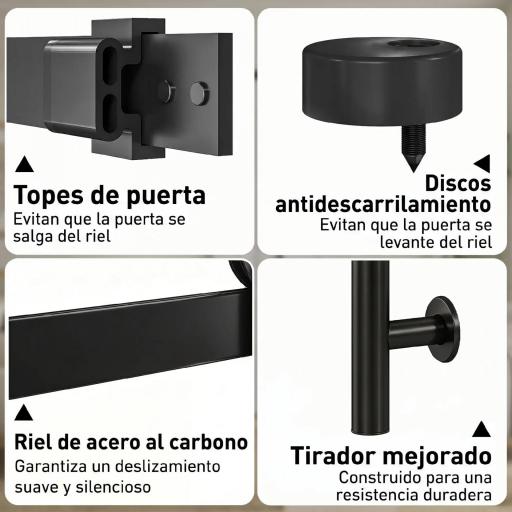 Puerta Corredera Interior 91x213 cm con Kit de Montaje, MDF y Vidrio Esmerilado, Riel y Herrajes, Blanco [8]