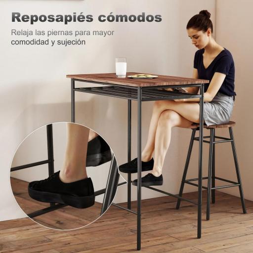 Mesa Alta de Cocina con 2 Taburetes Industrial Estante Abierto Reposapiés Ahorro de Espacio para Espacios Reducidos [6]