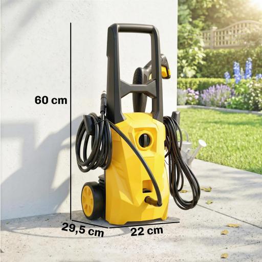 Hidrolimpiadora de Alta Presión 1600W 120 Bar con Bomba Boquilla Ajustable y Parada Automática 29,5x22x60 cm Amarillo [1]