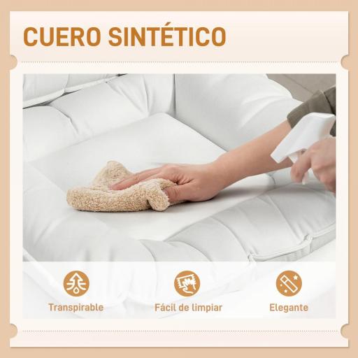 Silla de Oficina Piernas Cruzadas con Asiento Ancho Ruedas Altura Ajustable Doble Acolchado Función Basculante Blanco [5]