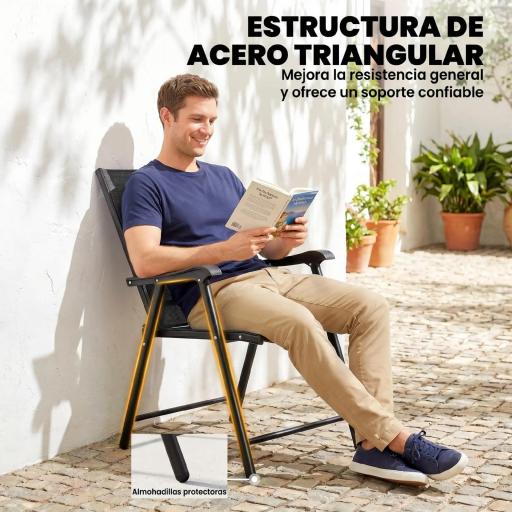 Conjunto de 4 Sillas de Jardín Exterior Plegables con Respaldo Alto y Reposabrazos para Terraza Playa 58x62x97 cm Negro [5]