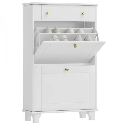 Mueble Zapatero Blanco Zapatero Estrecho con 2 Puertas Abatibles y 1 Cajón para 8 Pares de Zapatos 60x23,5x98,5 cm [8]