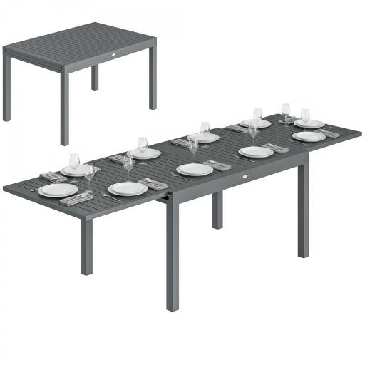 Mesa de Comedor Exterior Extensible 135/270 cm para 6-10 Personas de Aluminio con Tapa de Listones Gris Oscuro [8]