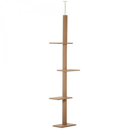 Árbol Rascador para Gatos de Suelo a Techo Torre para Gatos con Altura Ajustable 43x27x228-260 cm Marrón Claro y Beige [10]