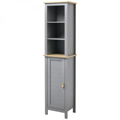 Armario Alto de Baño Moderno Mueble Columna de Baño con 1 Puerta Estante Ajustable y 3 Compartimentos 39x30x168 cm Gris [9]