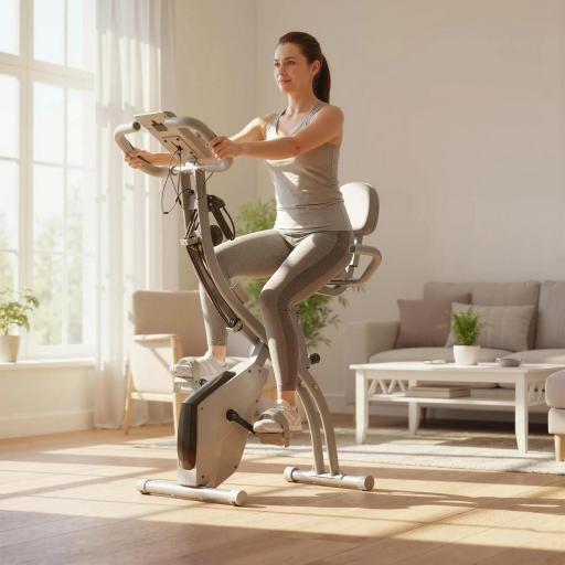 Bicicleta Estática Plegable 3 en 1 con Respaldo y 8 Niveles Resistencia Magnética, Bicicleta Estática para Casa Ajustable con Monitor LCD Volante Banda Sensor de Pulso Soporte de Teléfono Gris