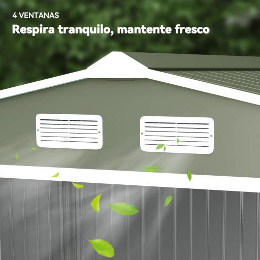 Cobertizo de Jardín 4,9 m² 277x195x192 cm con 2 Puertas Corredizas Base Refuerzo (Suelo NO Incluido) Verde Claro [6]