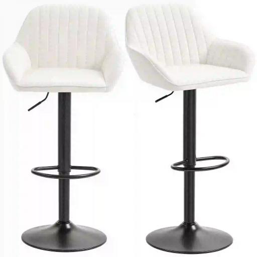 Juego de 2 Taburetes de Bar Giratorios Altura Ajustable 62-83 cm Tapizada en Terciopelo Respaldo y Reposapiés Crema [9]