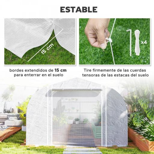 Invernadero de Túnel 6x3x2 m con Anti-UV y Puerta Enrollable con Cremallera Paredes Laterales con Malla Blanco [6]