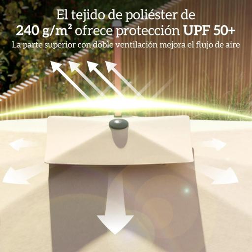 Sombrilla de Jardín Excéntrica de Aluminio 300x198x252 cm con Protección UPF50+ y Base Cruzada Giratoria 360° Caqui [5]