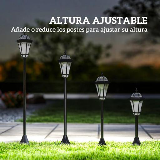  2 Farolas Solares de Jardín con Luz LED Blanca 6000K IP44 Set de 2 Farolas de Exterior 18,5x18,5x129 cm Negro [4]