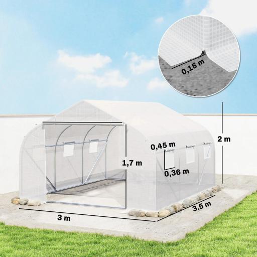 Invernadero de Túnel 445x300x205 cm Invernadero de Jardín con 6 Ventanas y Cubierta de Polietileno PE 140 g/m² Blanco [1]