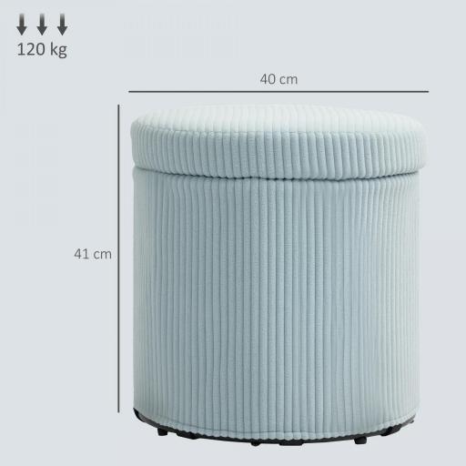 Puff con Almacenaje Redondo Tapizado en Pana con Estructura de Acero Estable y Acolchado Suave Ø40x41 cm Azul Claro [1]